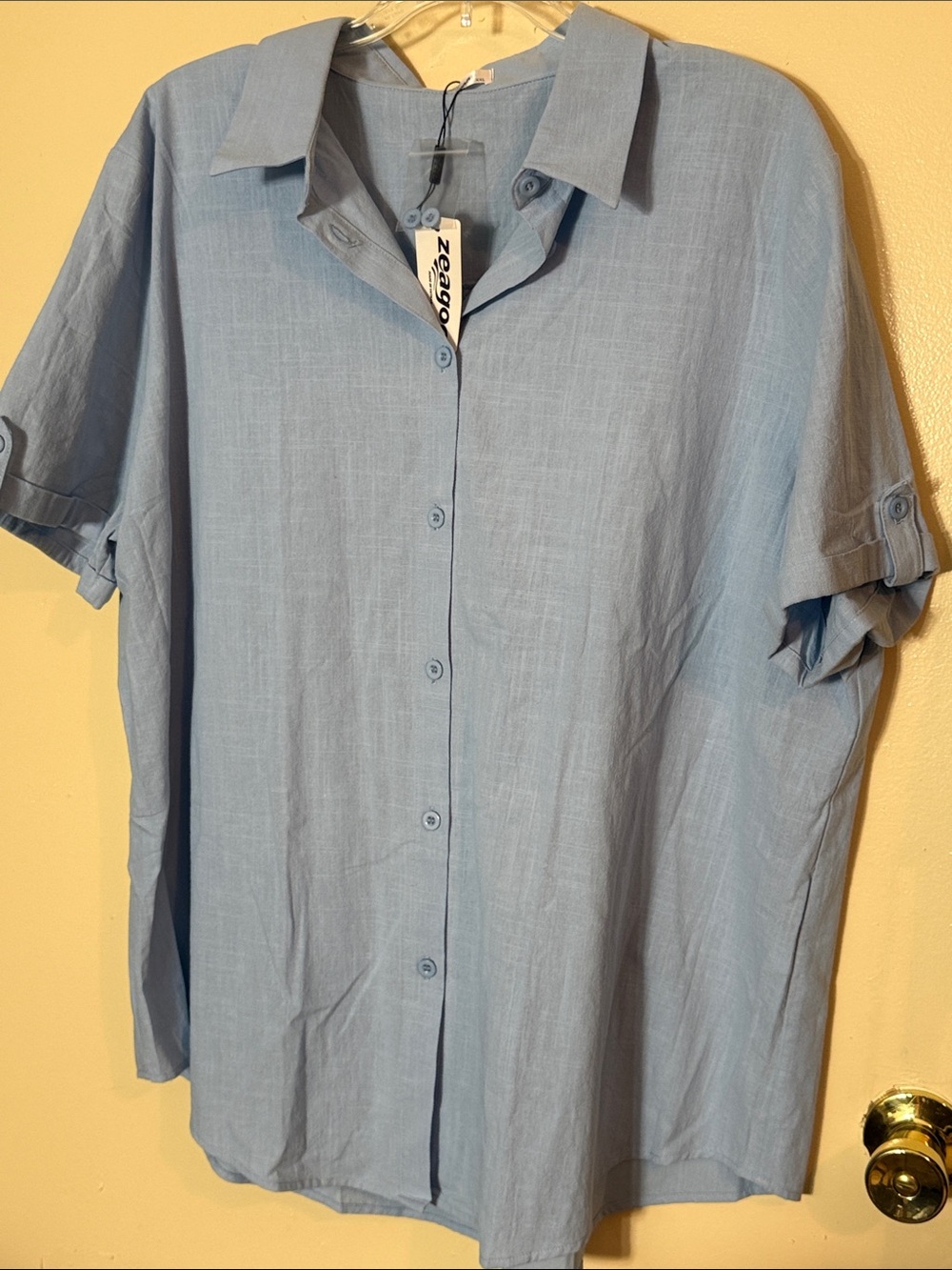zeagoo Light Blue Women's Short-Sleeve Button-Down Shirt